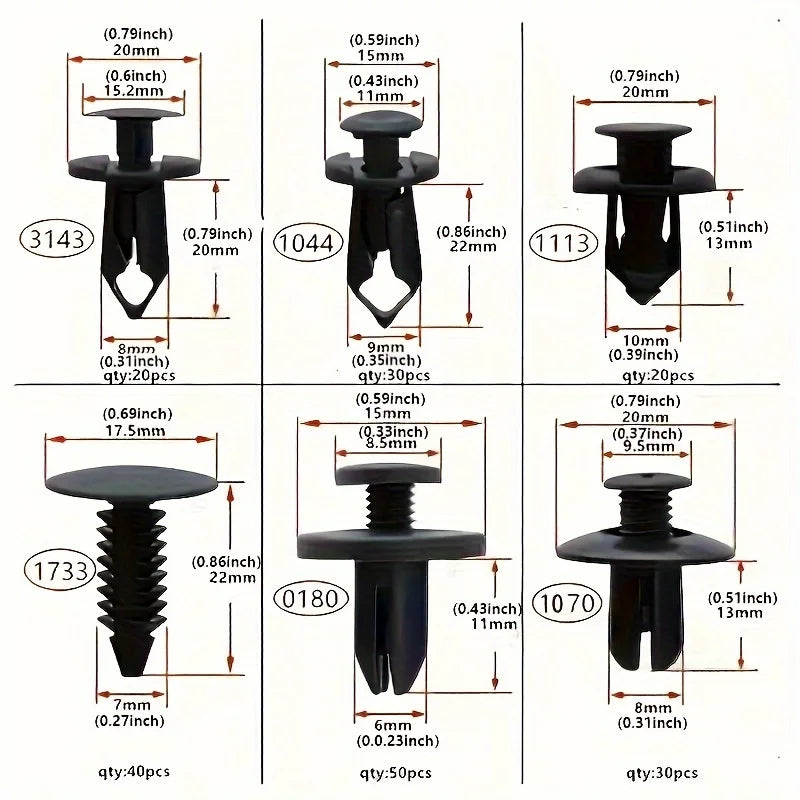 190pcs Car Retainer Clips Set Plastic Bumper Fasteners Trim Rivet Kit