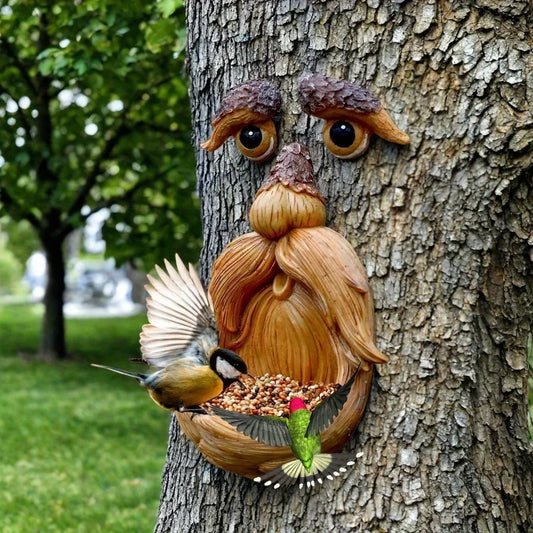 Old Man Tree Face Bird Feeder with Glow-in-the-Dark Eyes