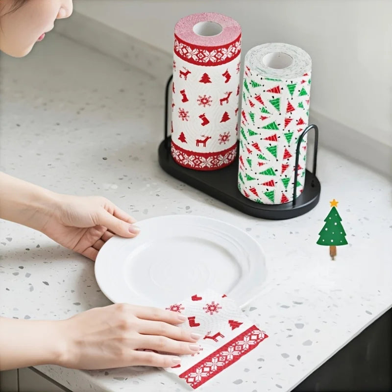 Festive Christmas Patterned Absorbent Kitchen Paper Towels - 12