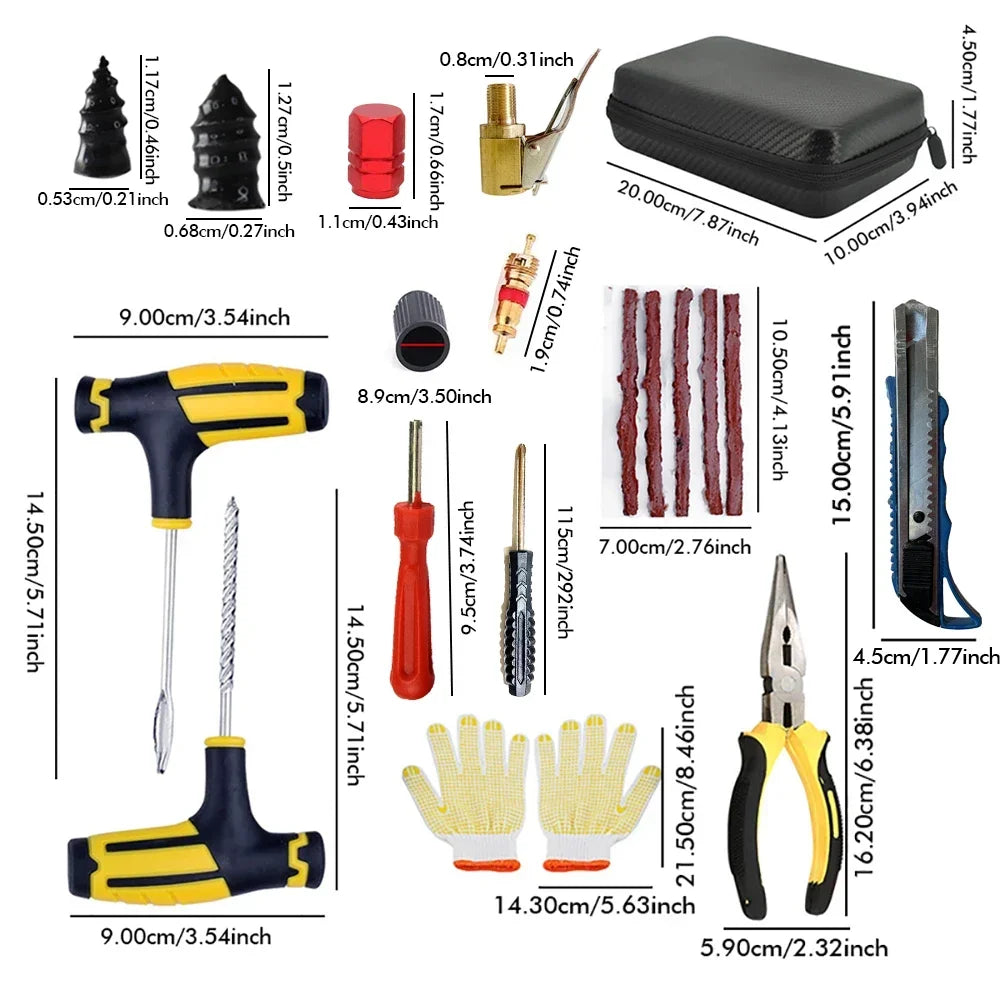 Emergency Tire Puncture Repair Kit for Cars and Motorcycles - 16