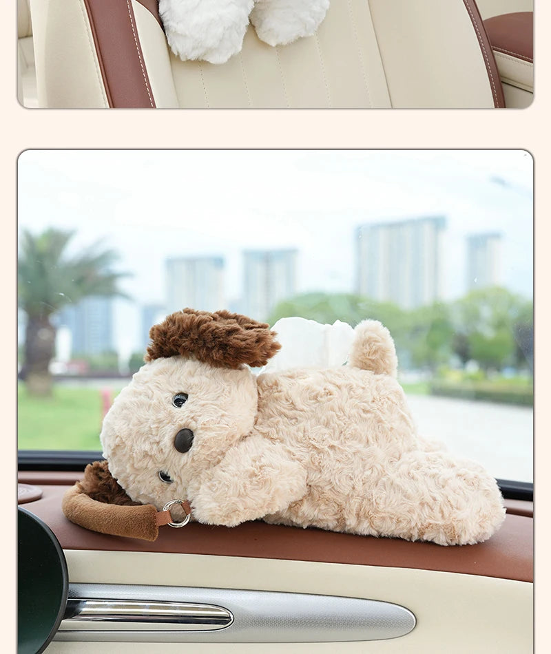 Cute Cartoon Plush Car Tissue Holder Hanging Organizer