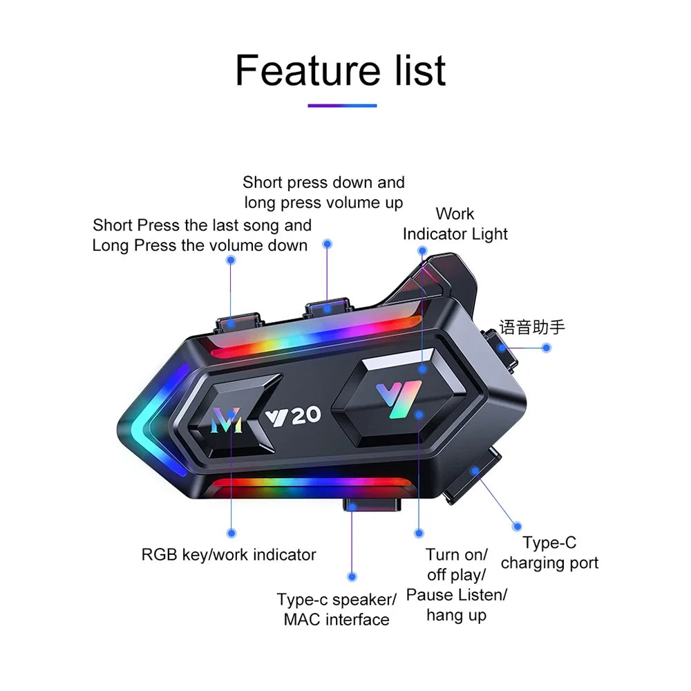 Wireless Motorcycle Helmet Bluetooth Headset with RGB Light - 6