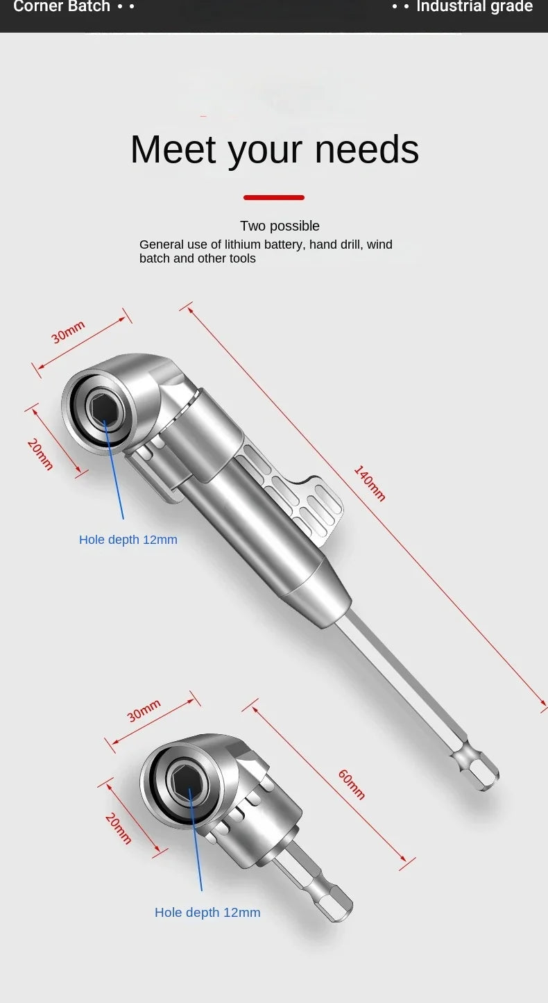 Magnetic Right Angle Drill Attachment 1 4 Inch Hex Drive Extension Tool - 12