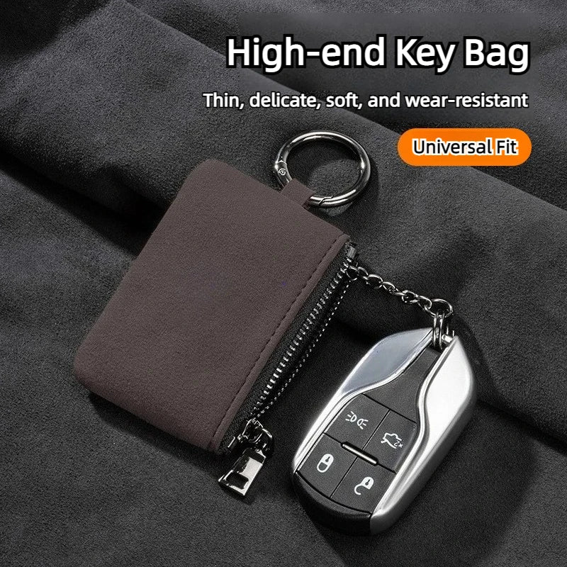Portable Suede Leather Zippered Keychain Key Pouch Wallet - 3