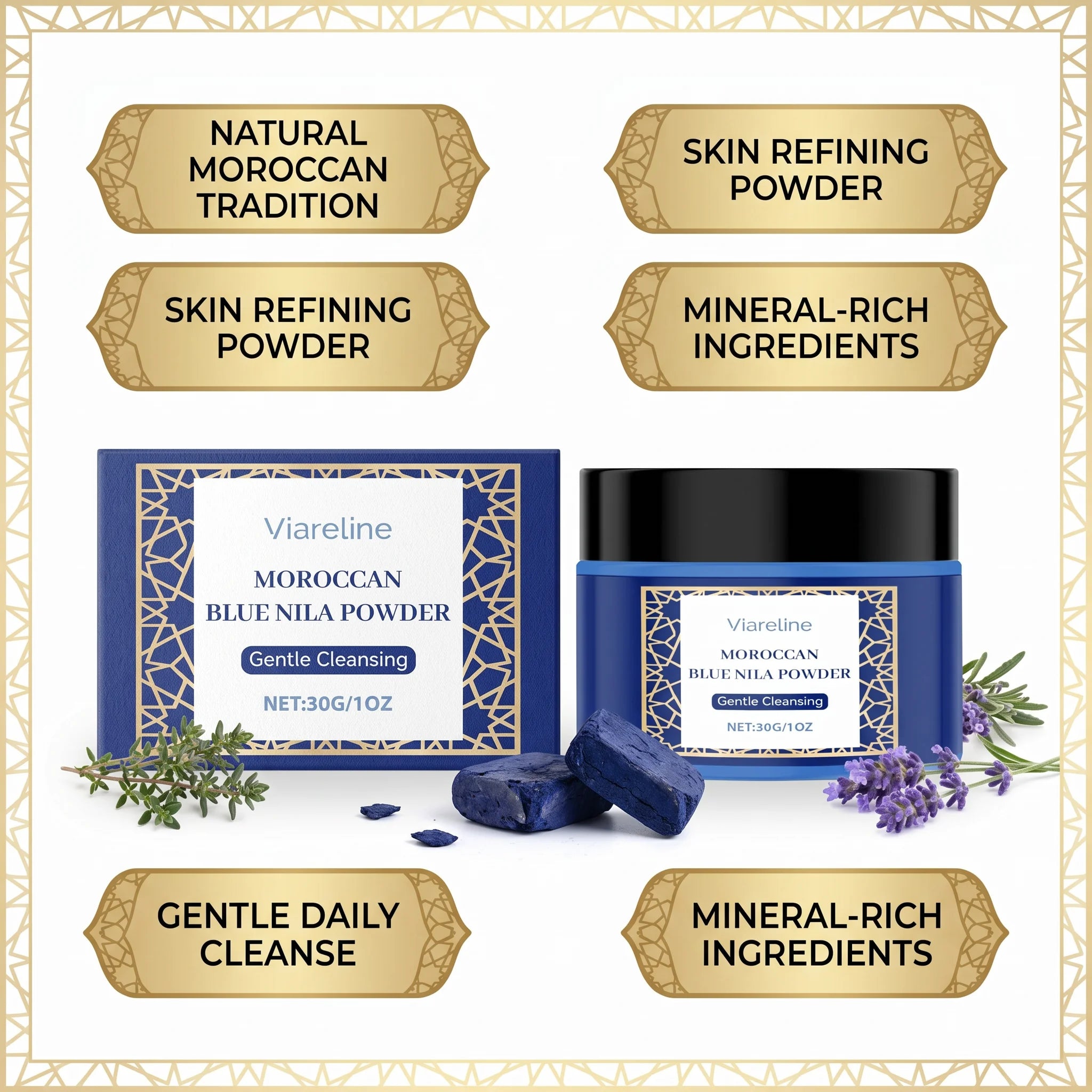 Moroccan Blue Nila Face Mask Powder for Skin Brightening and Cleansing - 3