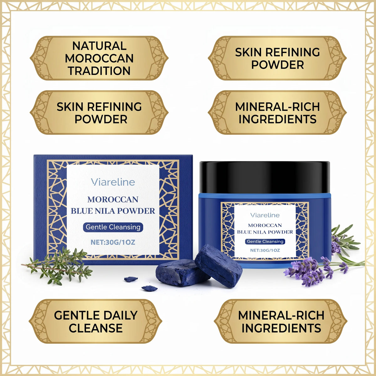 Moroccan Blue Nila Face Mask Powder for Skin Brightening and Cleansing