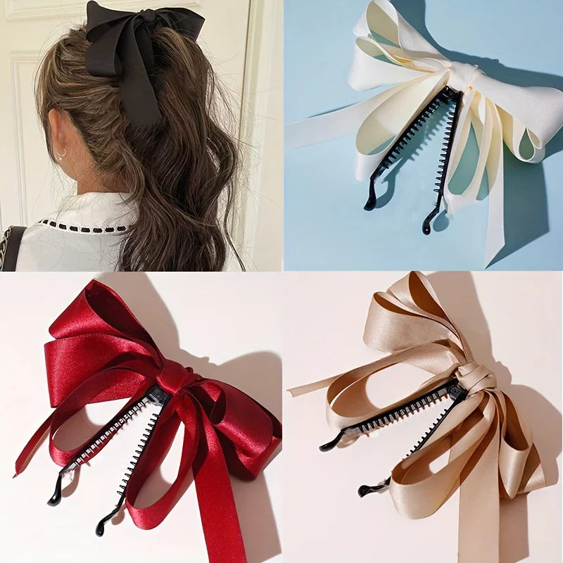 Silky Satin Hair Bow Clips for Women