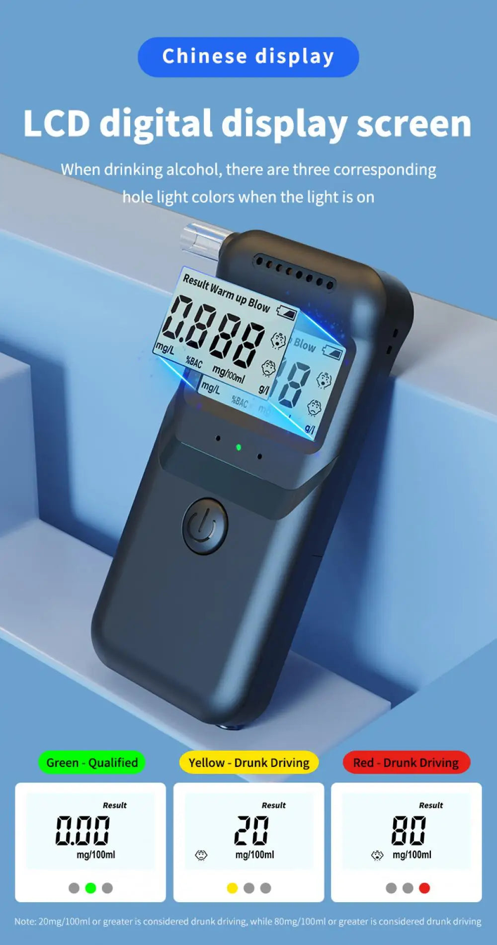 Portable Digital Breathalyzer Alcohol Tester