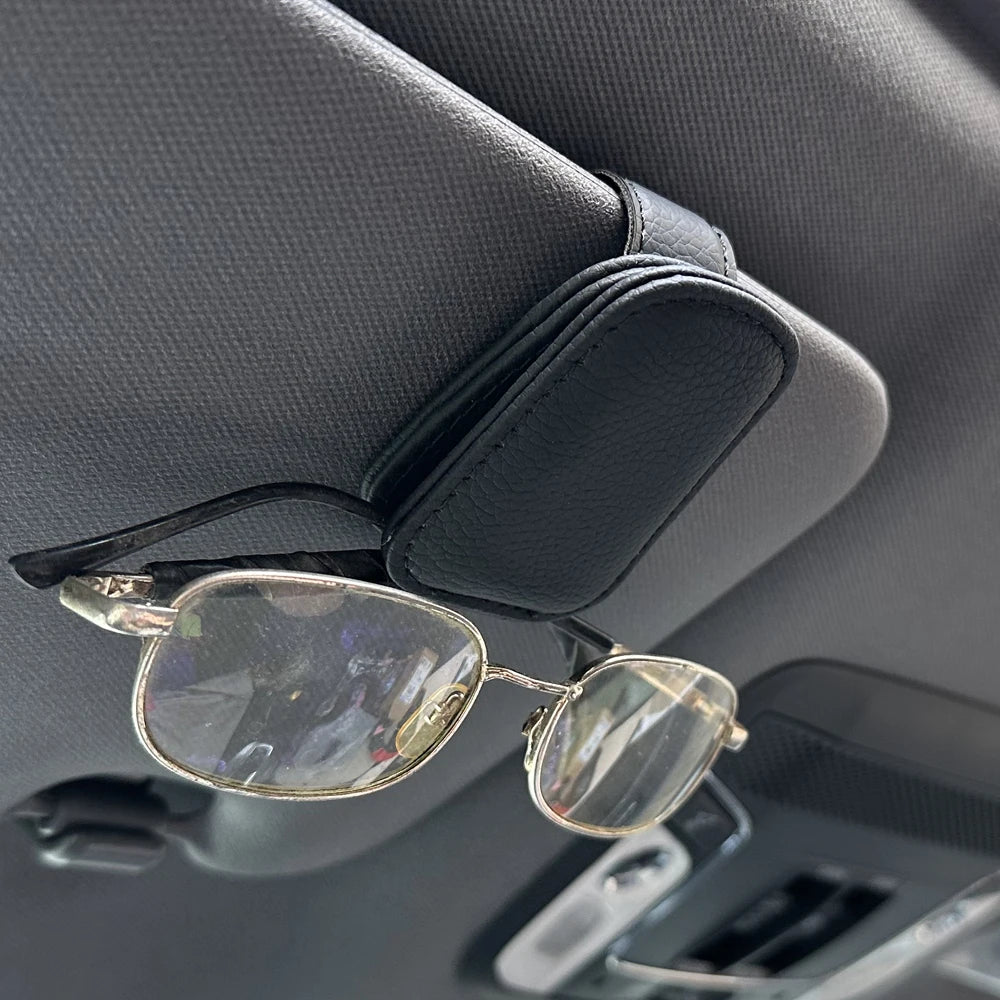 Magnetic Leather Car Sun Visor Glasses and Ticket Holder