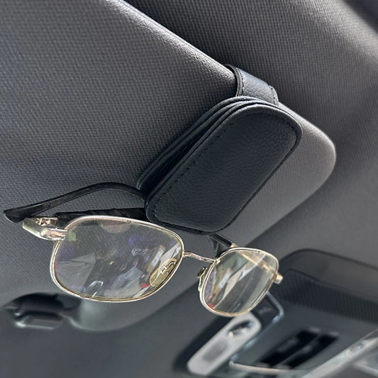 Magnetic Leather Car Sun Visor Glasses and Ticket Holder