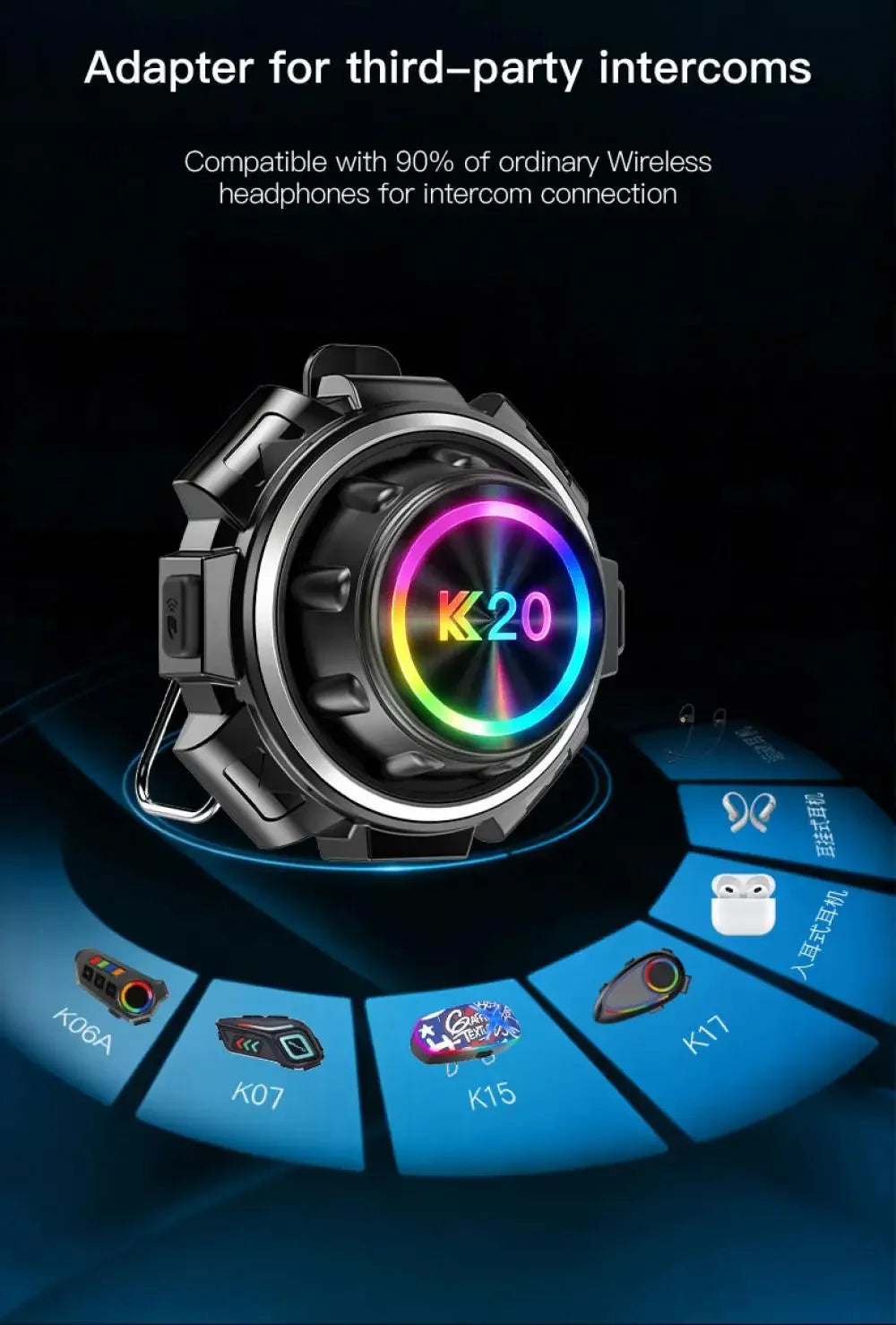 Wireless Motorcycle Helmet Bluetooth Intercom Headset - 12