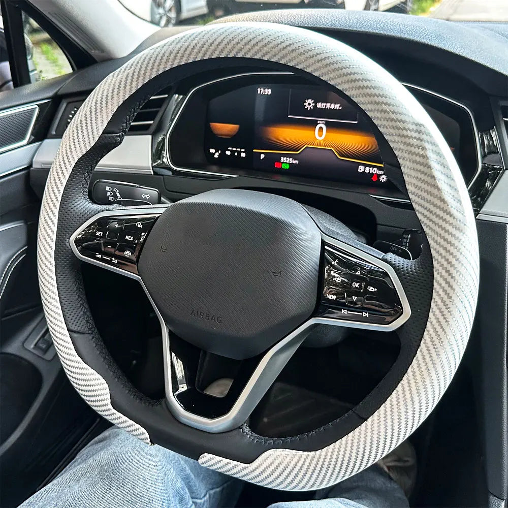 Carbon Fiber Texture D-Shape Steering Wheel Cover - 10