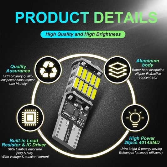 10 Pack T10 W5W LED Canbus Bulbs Error Free Interior Light Replacement