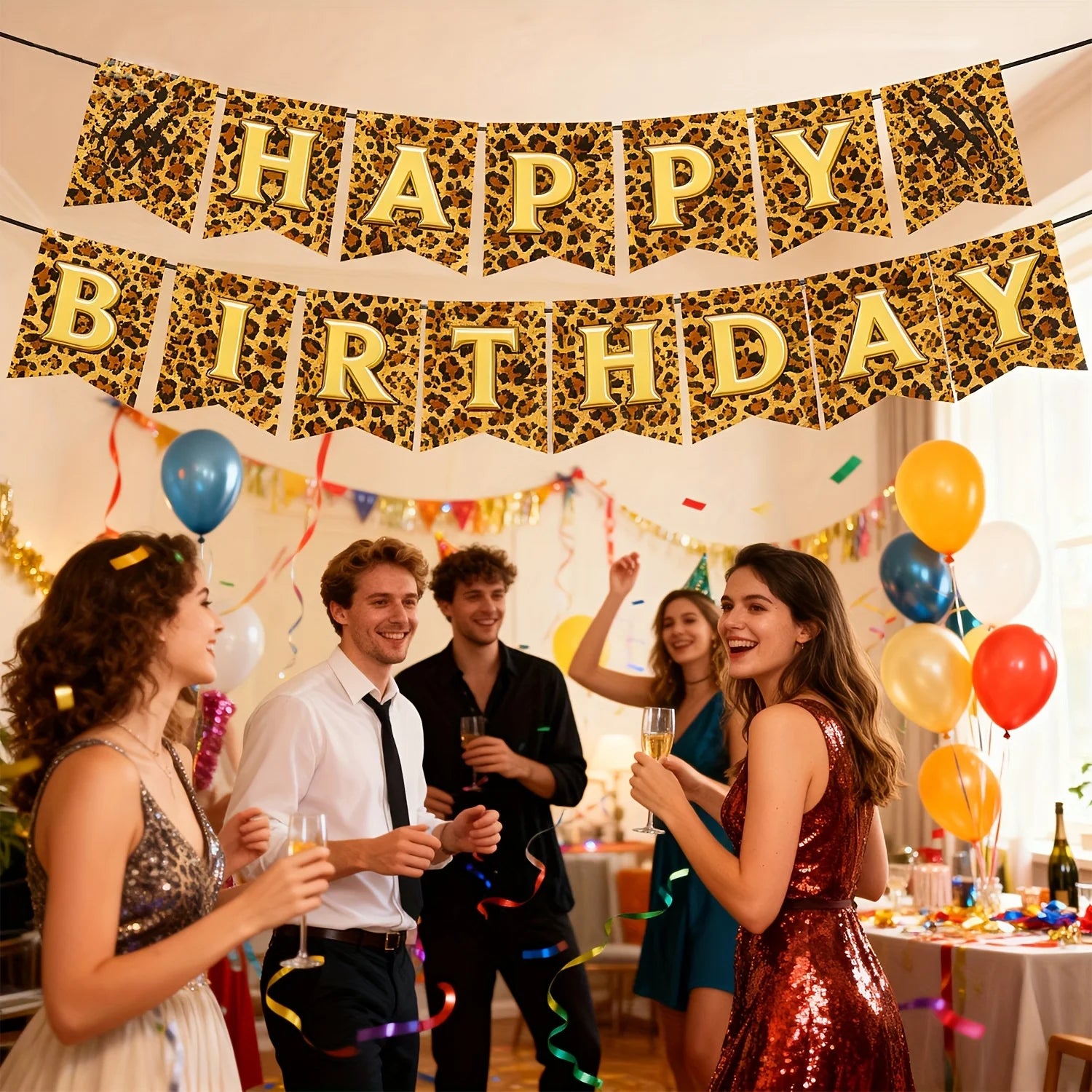 Leopard Print Happy Birthday Party Banner Decoration Set - 5