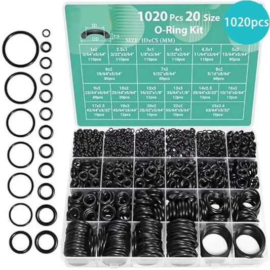 1020pc O-Ring Assortment Kit Rubber Sealing Gaskets and Oil Seal Washers