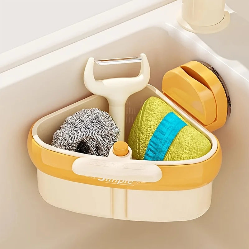Corner Kitchen Sink Drain Basket with Suction Cup