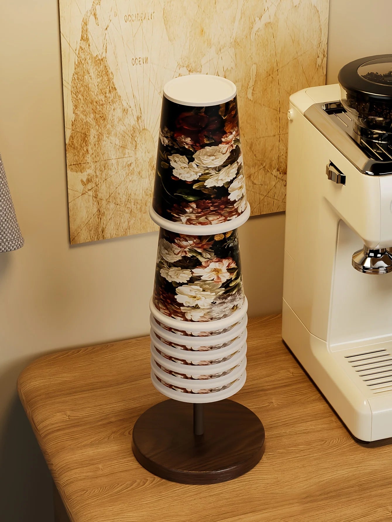 Walnut Finish Wooden Paper Cup Dispenser Stand - 13