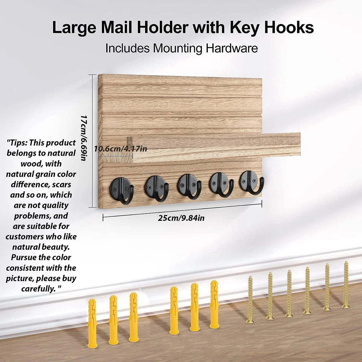 Wall Mounted Wooden Entryway Organizer with 5 Hooks