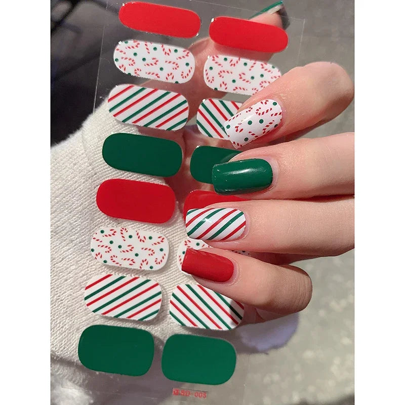 Christmas Semi-Cured Gel Nail Wraps with Winter Snowflake Designs - 22