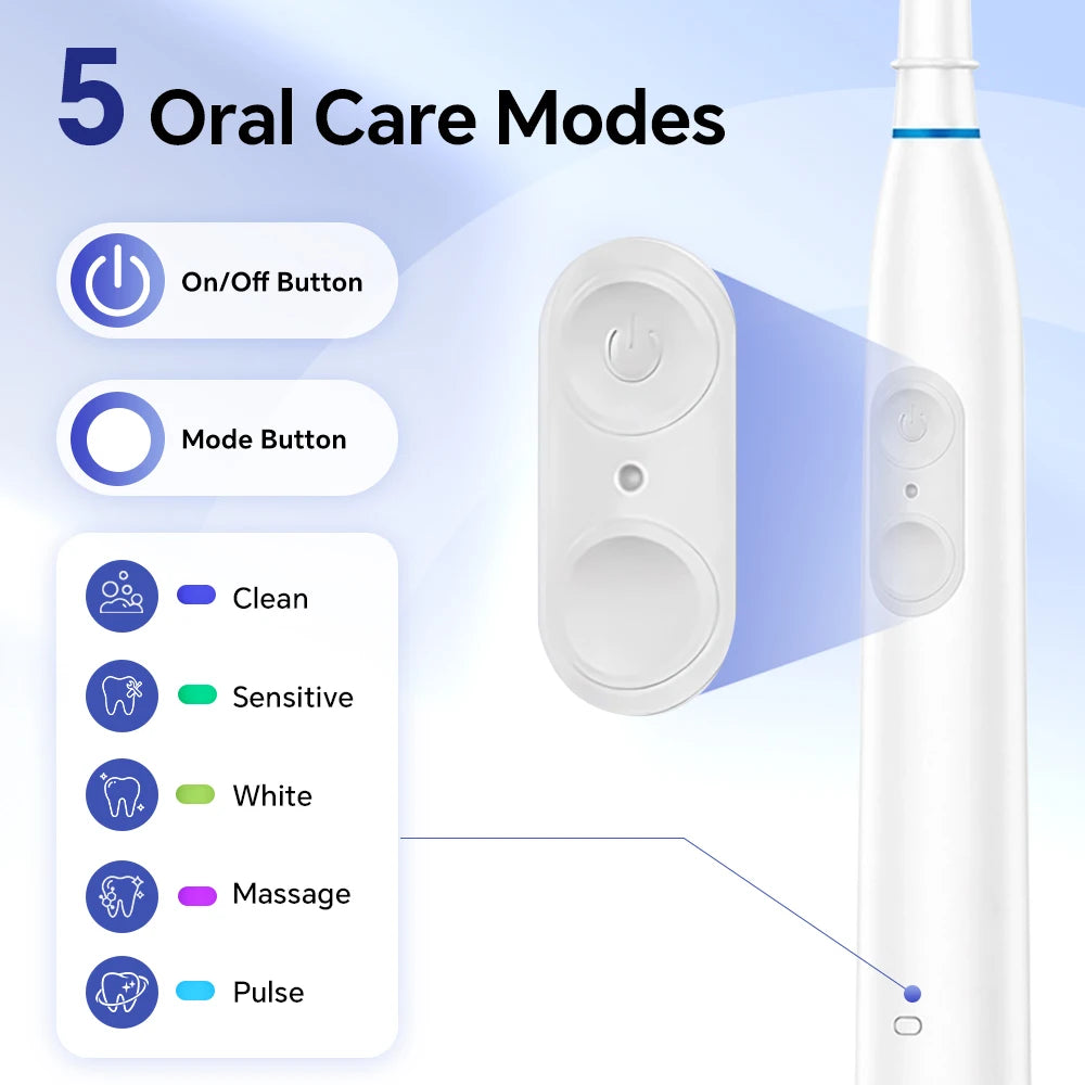 5-Mode Rechargeable Electric Toothbrush with 4 Replacement Heads