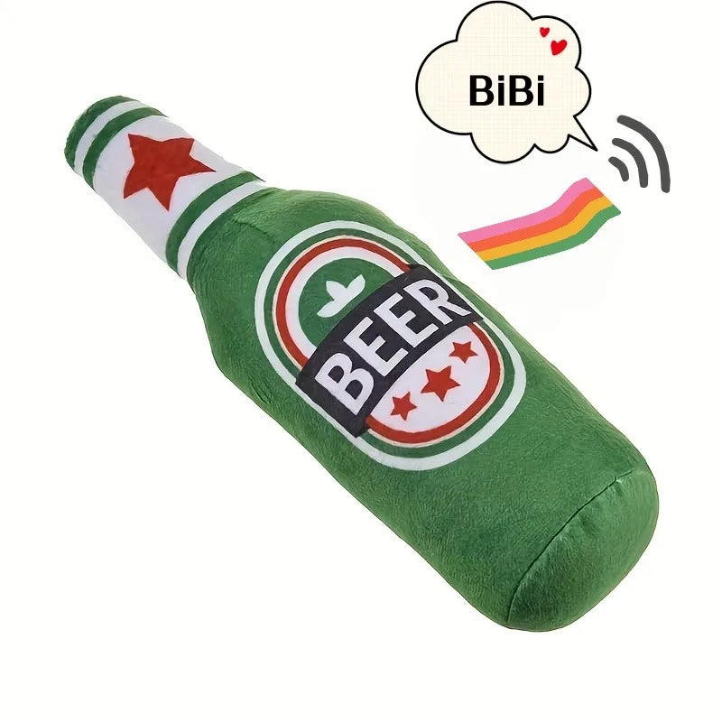 Interactive Beer Bottle Squeaky Plush Toy for Dogs - 4