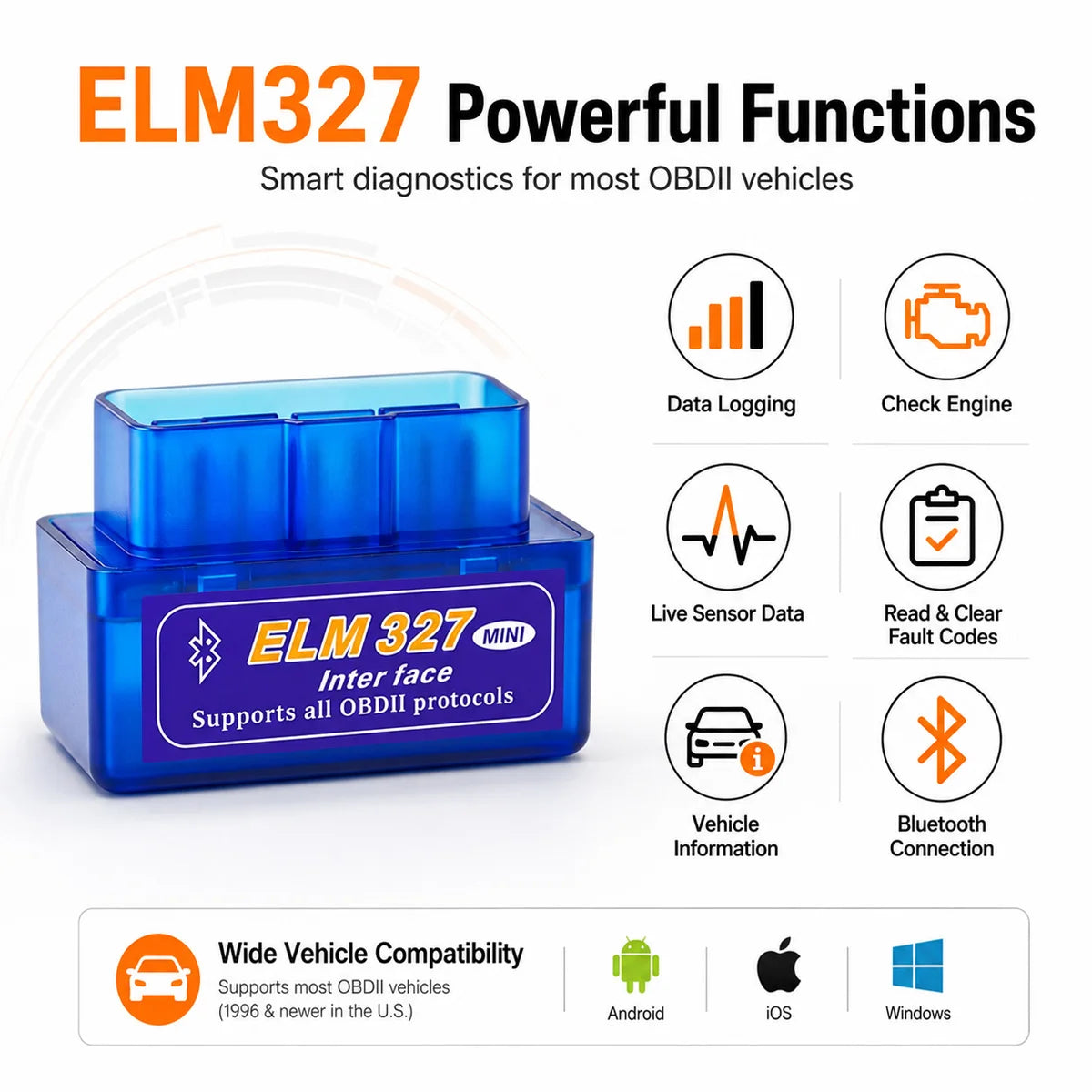 Wireless Bluetooth OBD2 Car Diagnostic Fault Code Scanner