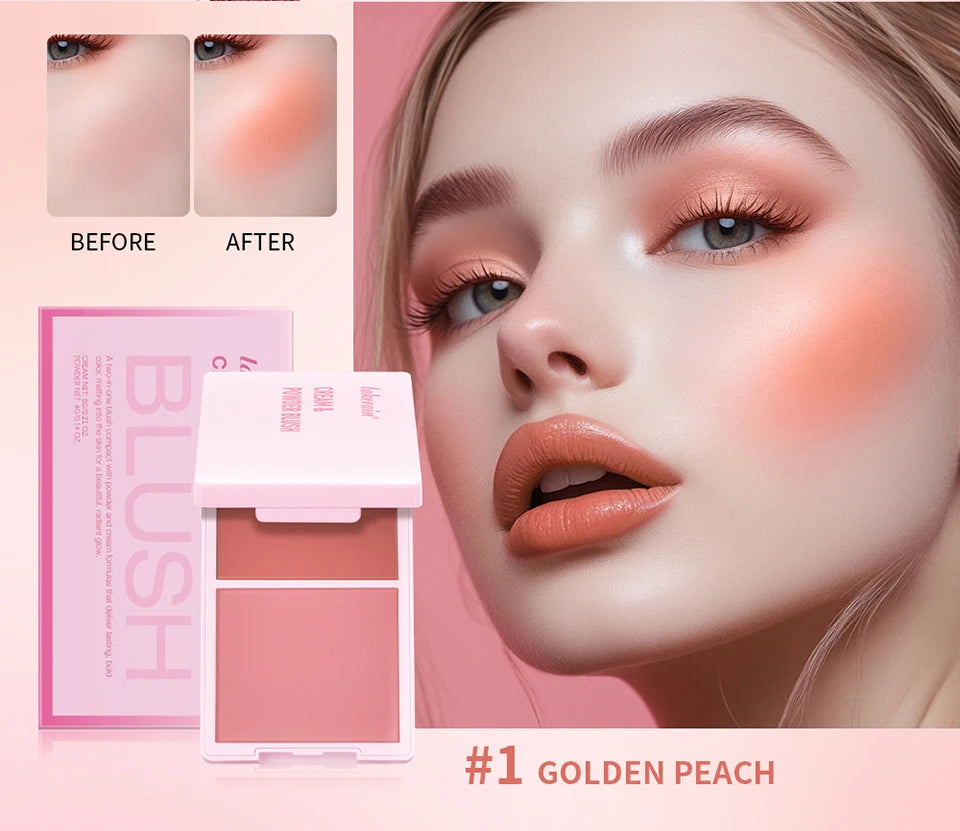 2-in-1 Cream and Powder Blush Palette for Radiant Cheek Makeup - 10