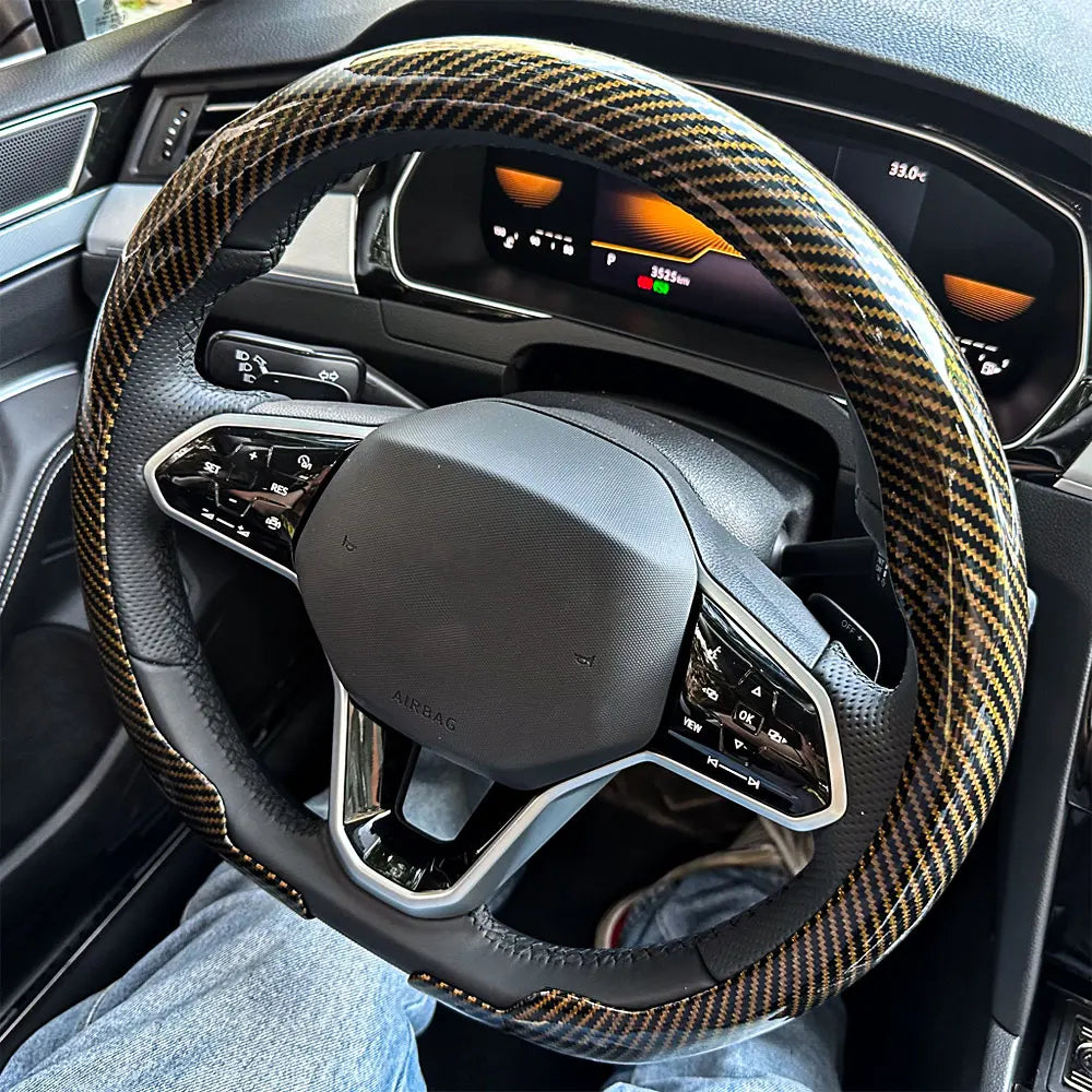 Carbon Fiber Texture D-Shape Steering Wheel Cover