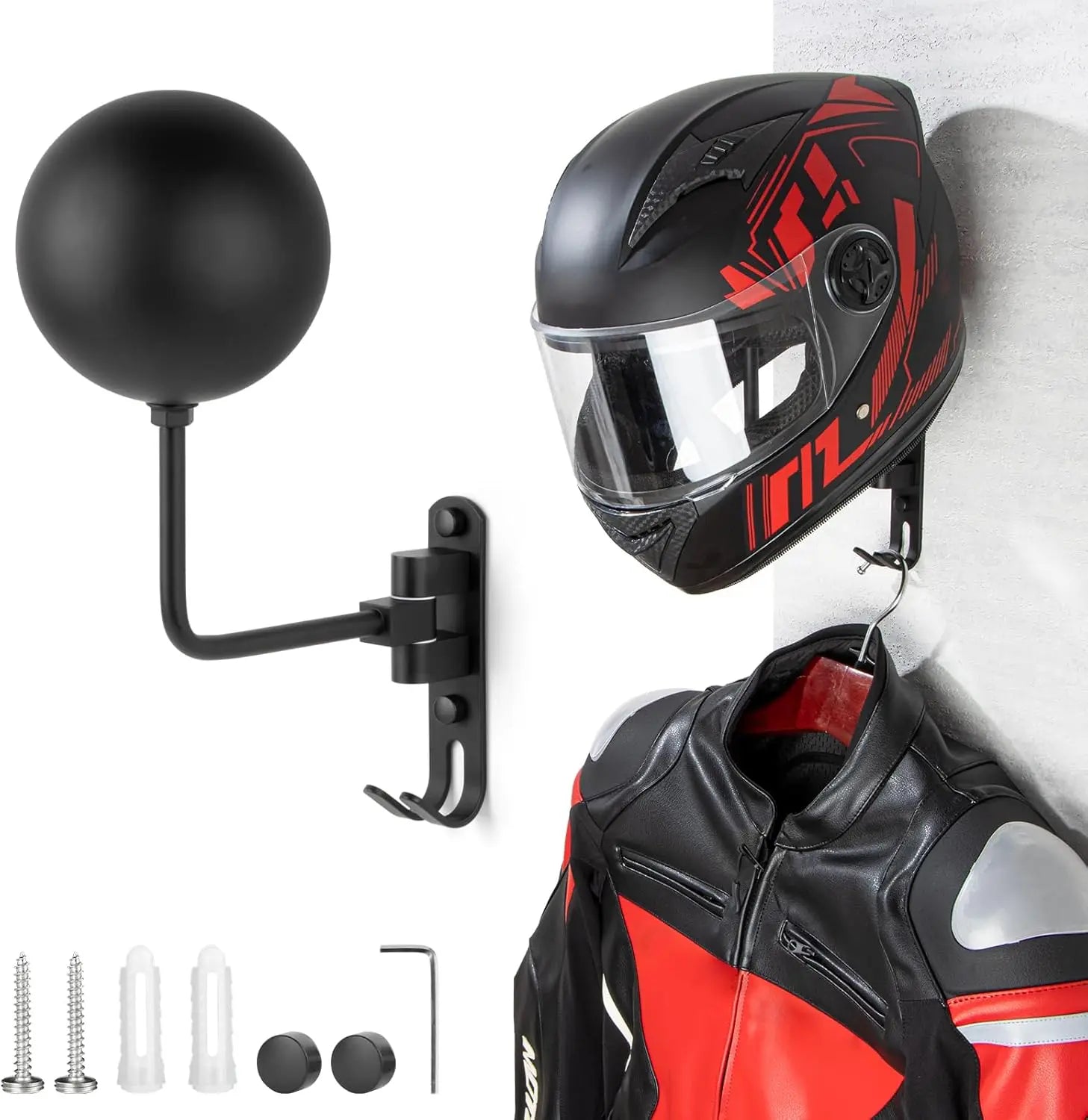 180 Rotating Motorcycle Helmet Rack Wall Mount Jacket Hanger Hook - 16