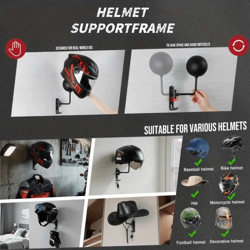 180° Rotating Wall-Mounted Helmet Rack for Motorcycle and Sports Gear - 9