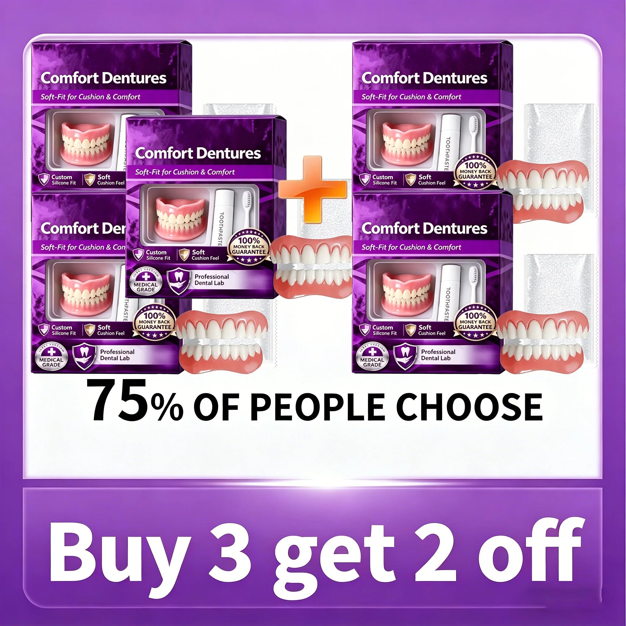 Comfort Fit Silicone Cosmetic Dentures for Natural Smile - 17