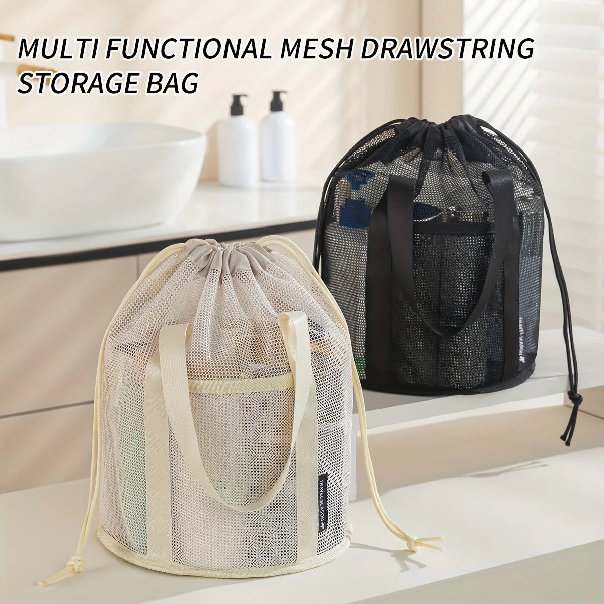 Multifunctional Foldable Mesh Drawstring Travel Organizer Bag
