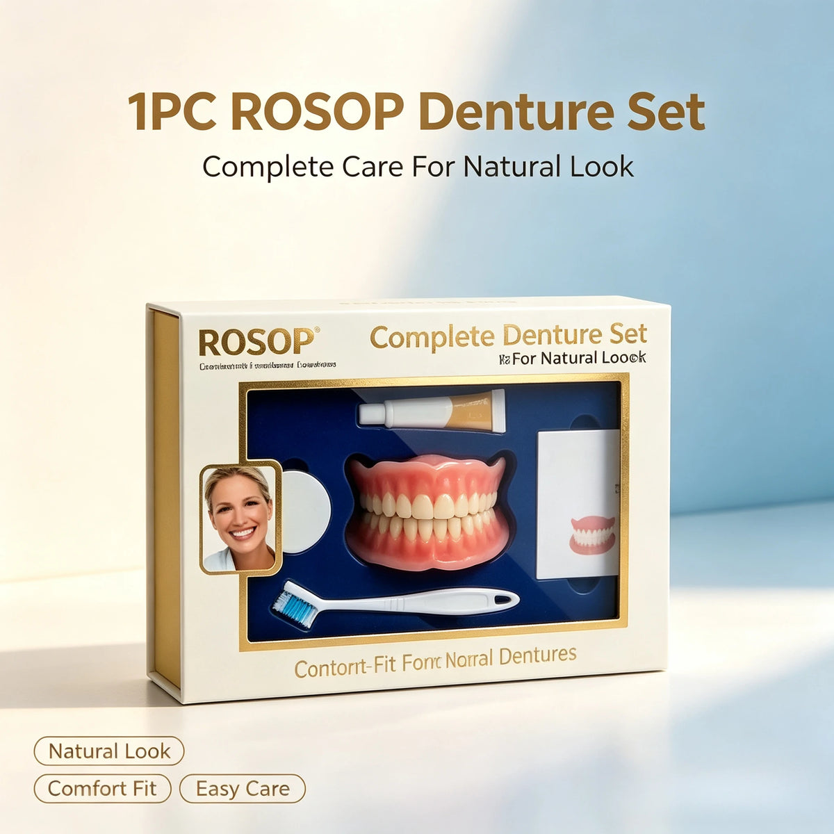 Custom Fit Silicone Cosmetic Denture Set with Toothbrush
