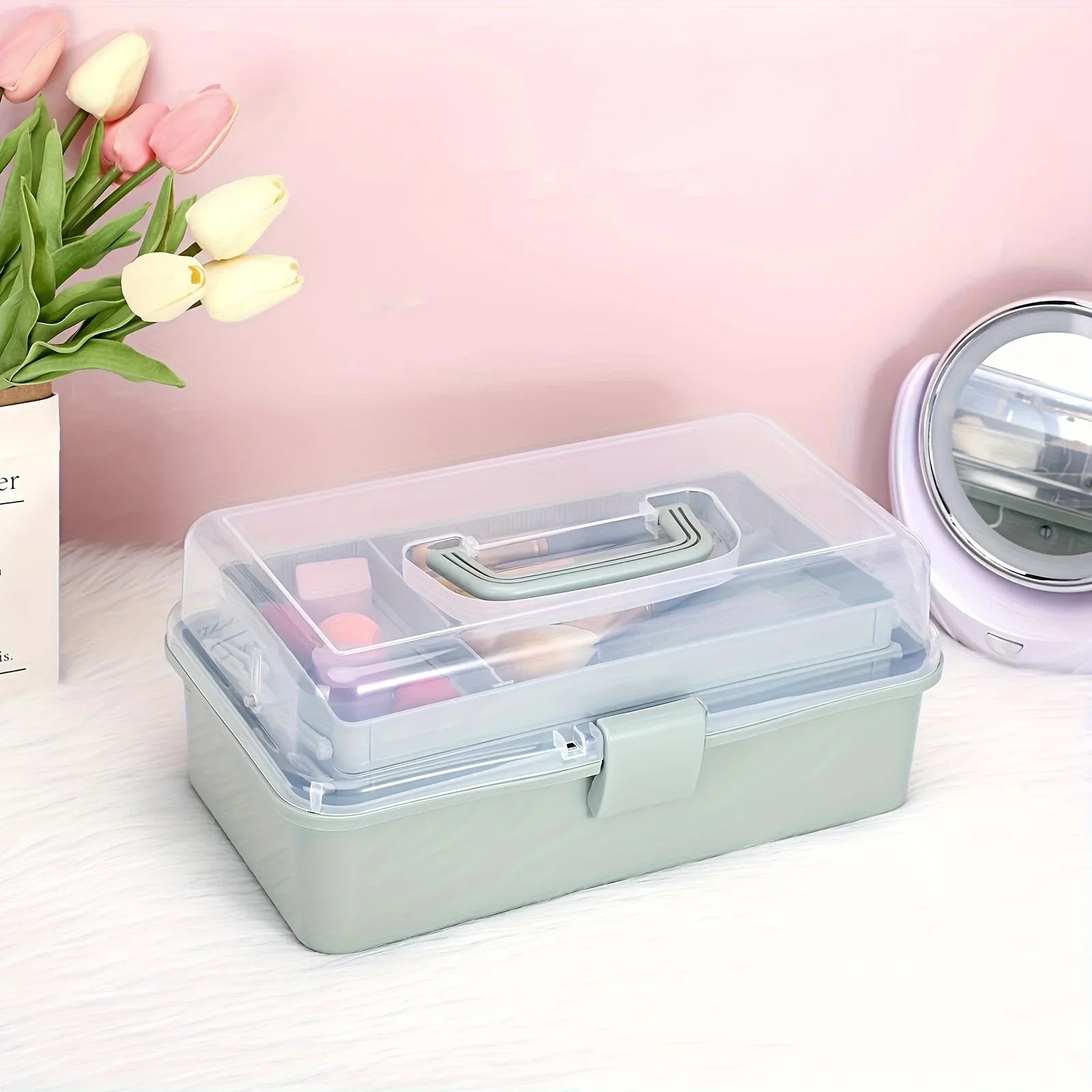 3-Layer Portable Craft and Art Supply Organizer with Adjustable Spacers - 12